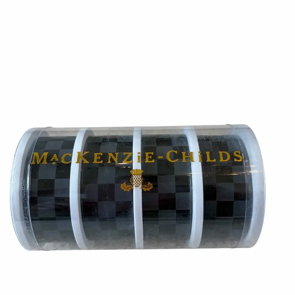NEW Mackenzie-Childs Black Check Glass Napkin Rings, Set of 4